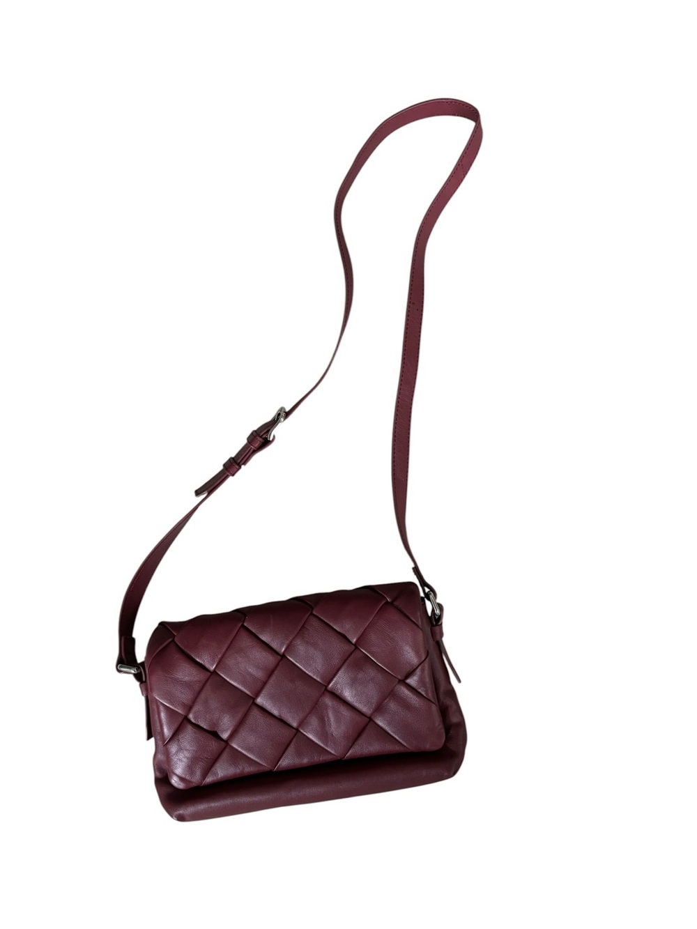 Quilted Leather Crossbody Bag in Burgundy